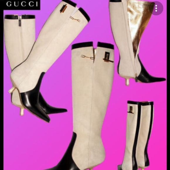 VINTAGE GUCCI BOOTS White/Black 38.5 (8.5 U-S) with 3’ Heel - Picture 8 of 13